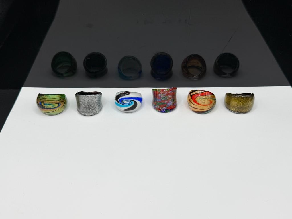SIX HANDBLOWN ART GLASS RINGS FEATURING VIBRANT COLORS - 2