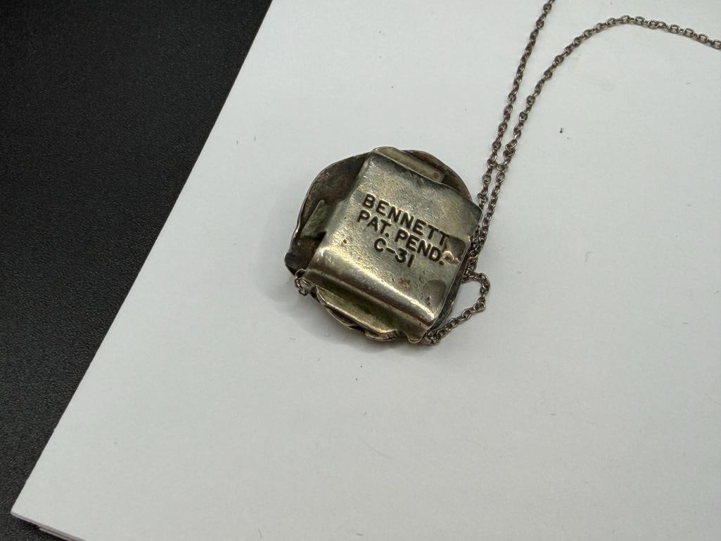 VINTAGE NAVAJO ARTIST SIGNED BENNETT STERLING SILVER TURQUOISE CLIP PENDANT NECKLACE - 5
