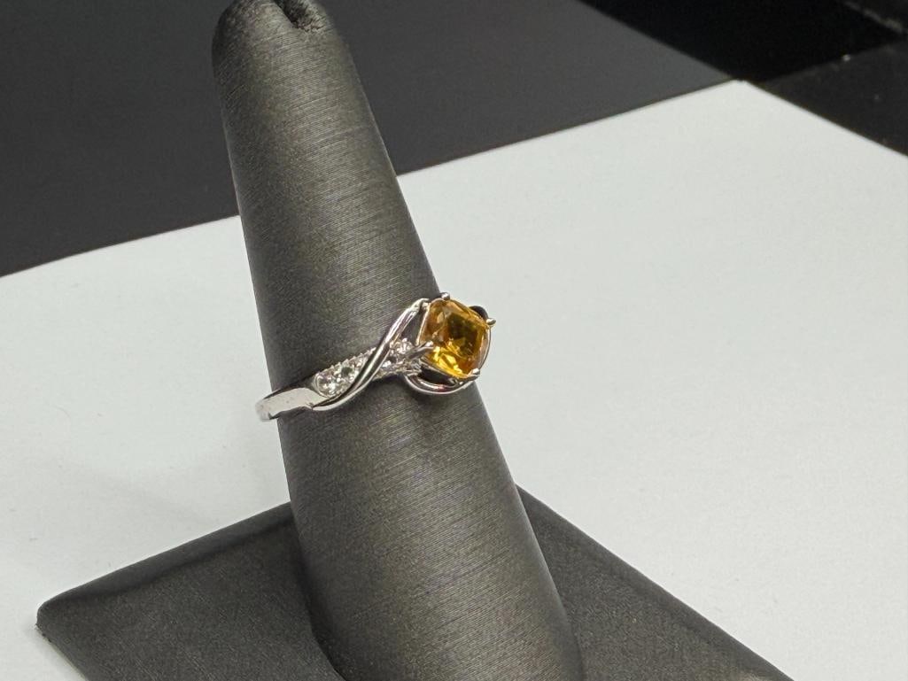 STERLING SILVER SQUARE CUT CITRINE RING - 3
