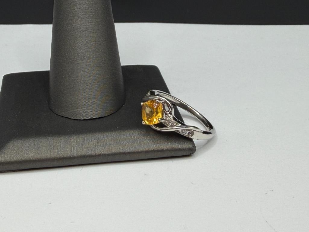 STERLING SILVER SQUARE CUT CITRINE RING - 4