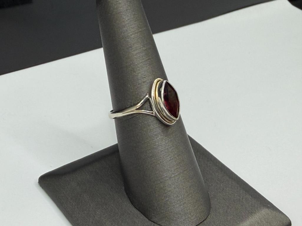 STERLING SILVER MARQUISE CUT GARNET RING - 3