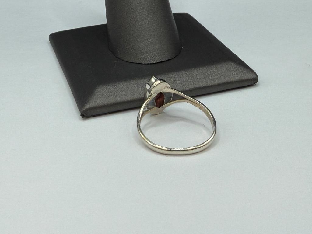 STERLING SILVER MARQUISE CUT GARNET RING - 5