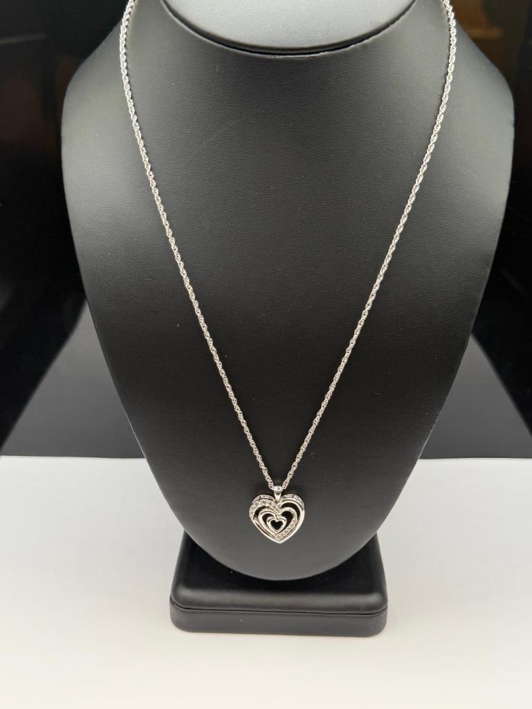 STERLING SILVER WHITE SAPPHIRE HEART PENDANT NECKLACE - 2