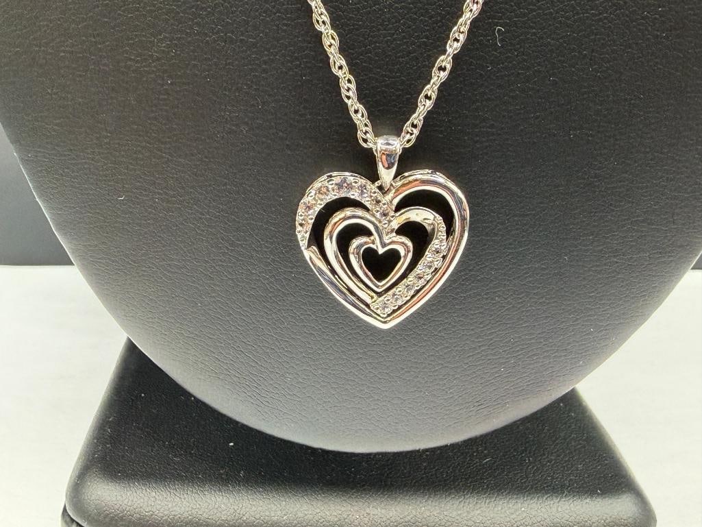 STERLING SILVER WHITE SAPPHIRE HEART PENDANT NECKLACE - 3