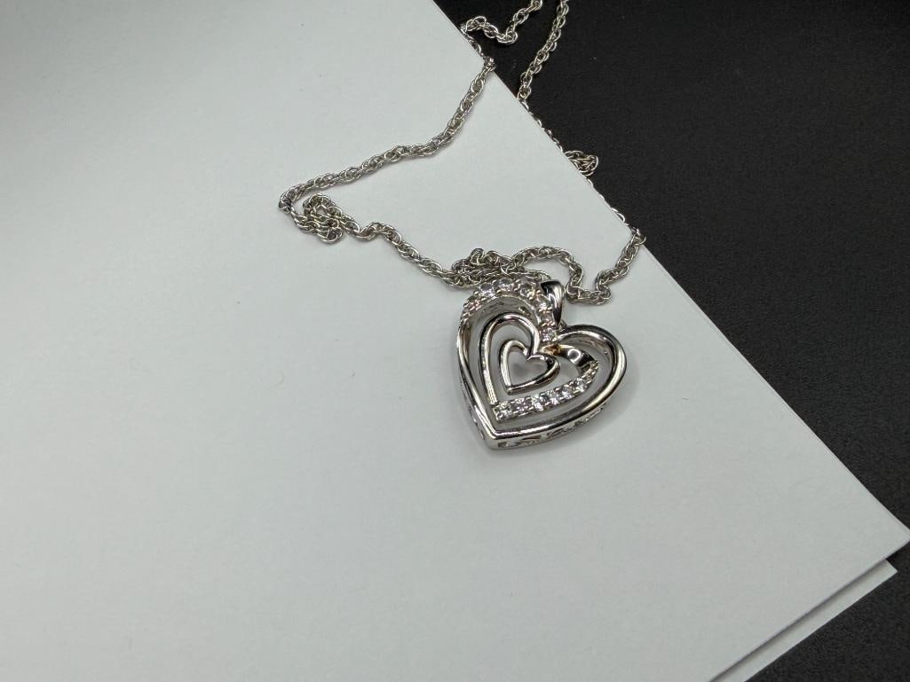 STERLING SILVER WHITE SAPPHIRE HEART PENDANT NECKLACE - 4