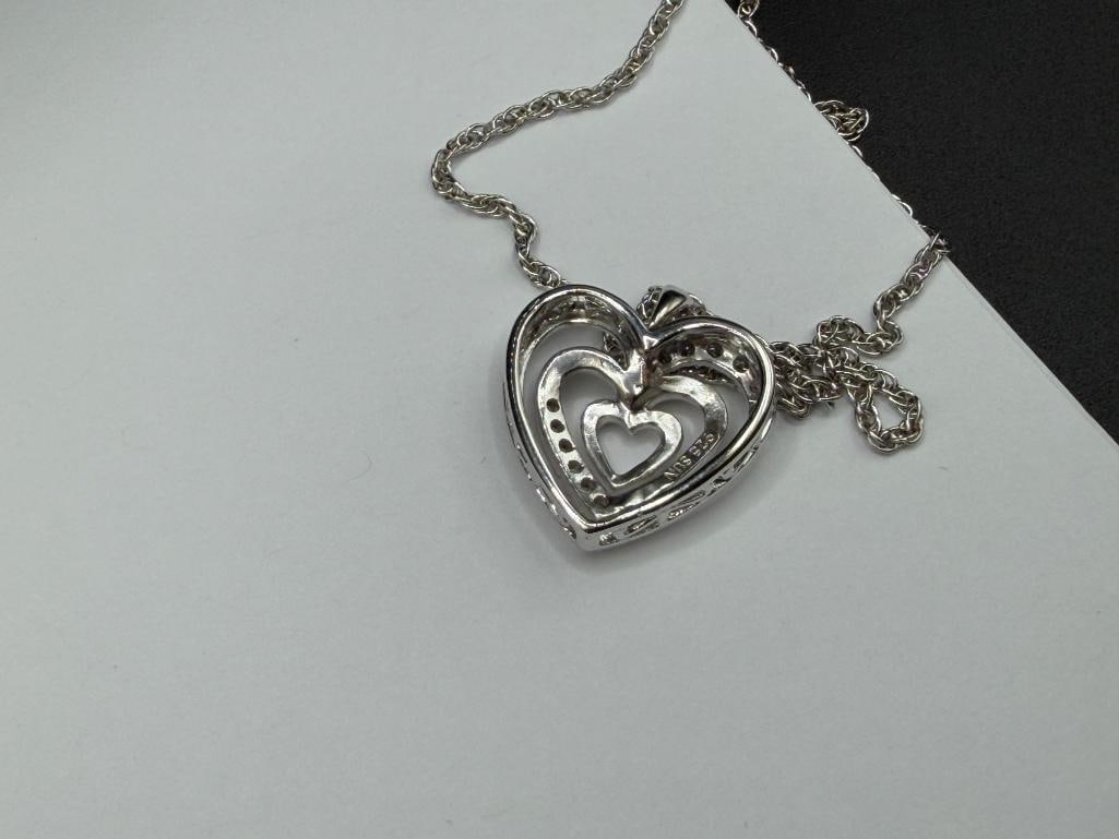 STERLING SILVER WHITE SAPPHIRE HEART PENDANT NECKLACE - 5