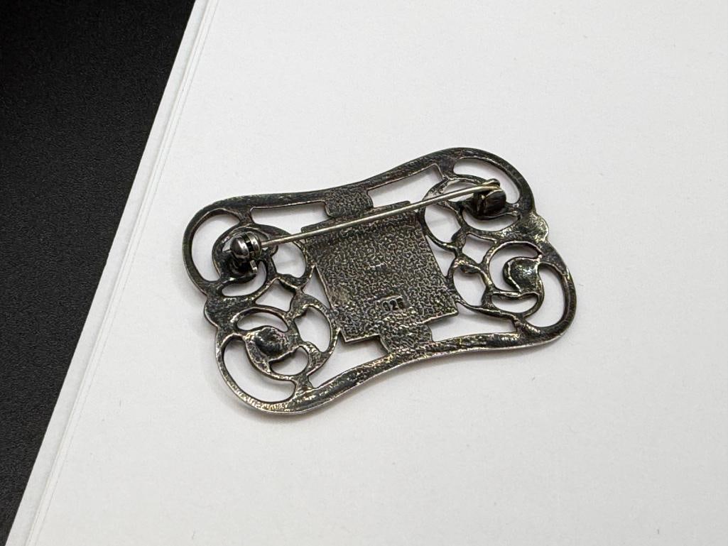 VINTAGE STYLE STERLING SILVER INLAID OVAL BLACK ONYX PENDANT - 5