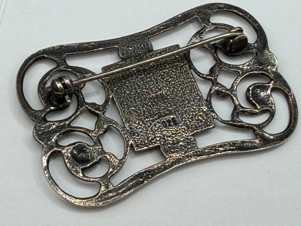 VINTAGE STYLE STERLING SILVER INLAID OVAL BLACK ONYX PENDANT - 6