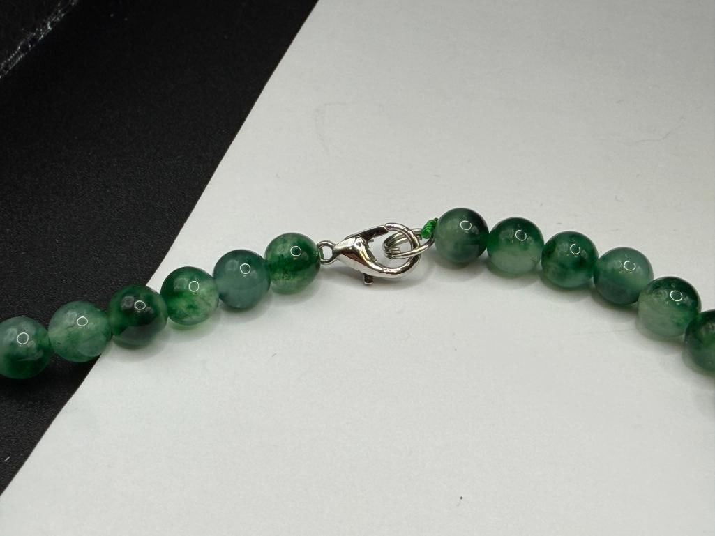 GRADUATED GREEN JADE NECKLACE AND EARRINGS SET - 6