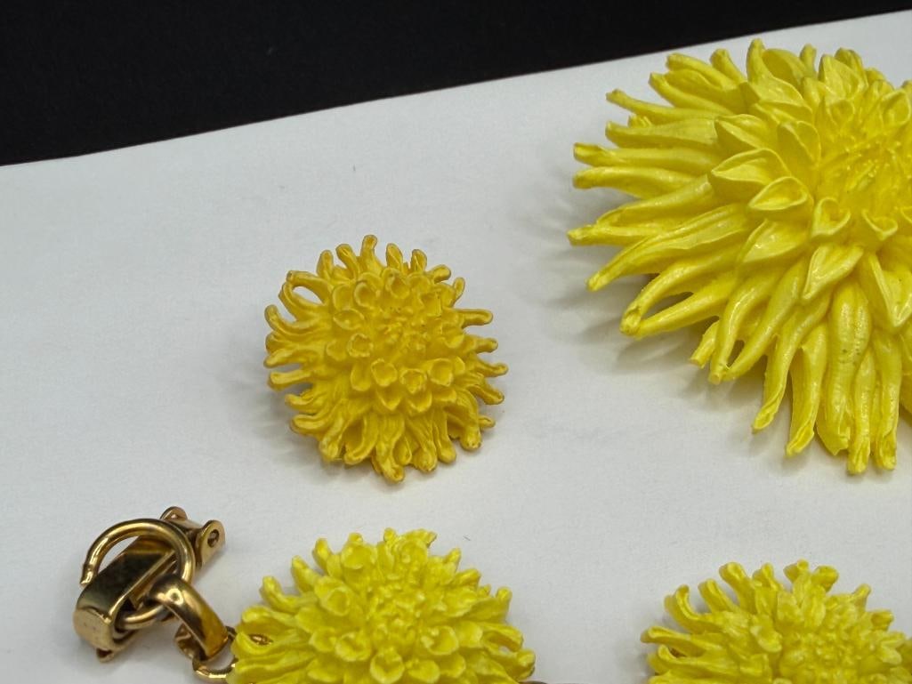 YELLOW DAHLIA DESIGN JEWELRY SET INCLUDING BROOCH, BRACELET, AND CLIP-BACK EARRINGS - 5
