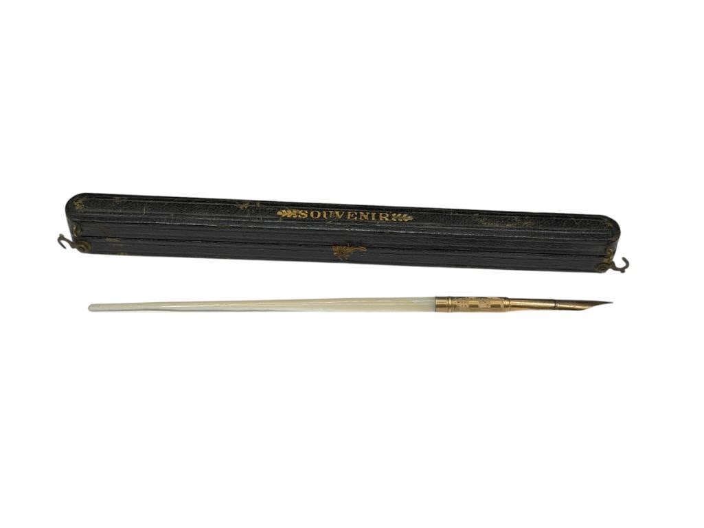 14K YELLOW GOLD NIB ROYAL CROWN NO. 1 FOUNTAIN PEN WITH MOTHER OF PEARL HANDLE (1 of 7)