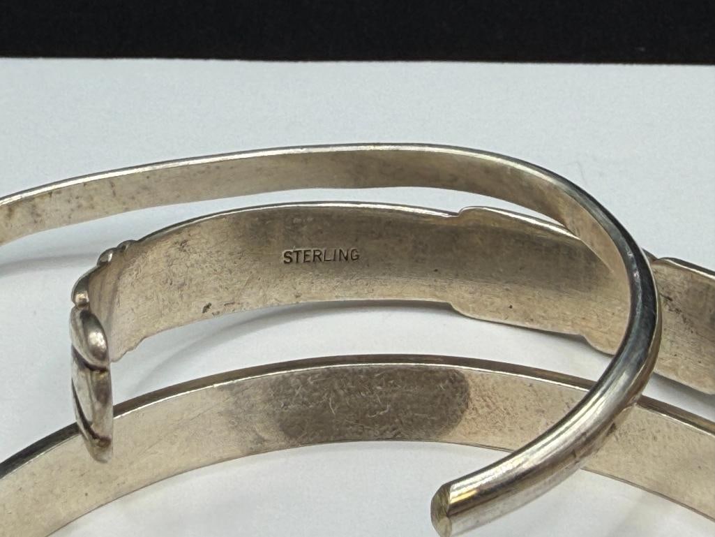 THREE STERLING SILVER NATIVE AMERICAN CUFF BRACELETS INCLUDING ONE WITH TURQUOISE - 7