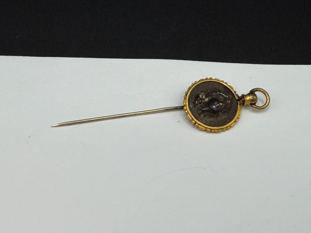 U.S. BARBER SILVER DIME LADY LIBERTY POP PUSH PUNCH PIT REPOUSSE COIN STICK PIN - 2