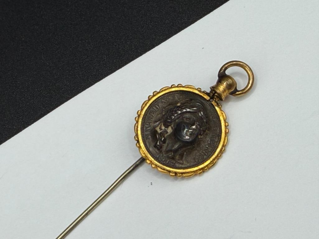 U.S. BARBER SILVER DIME LADY LIBERTY POP PUSH PUNCH PIT REPOUSSE COIN STICK PIN - 3