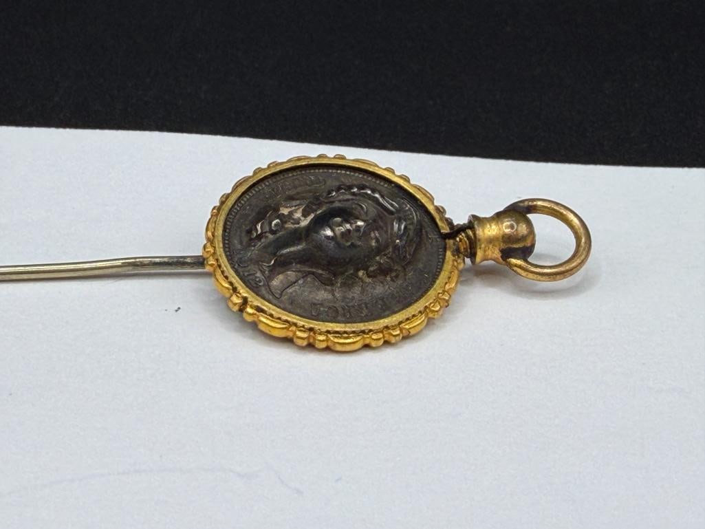 U.S. BARBER SILVER DIME LADY LIBERTY POP PUSH PUNCH PIT REPOUSSE COIN STICK PIN - 4