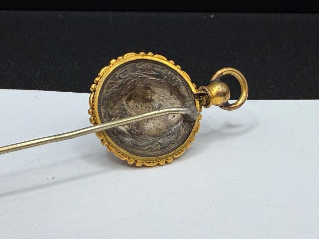 U.S. BARBER SILVER DIME LADY LIBERTY POP PUSH PUNCH PIT REPOUSSE COIN STICK PIN - 5