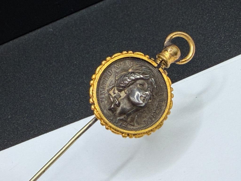 U.S. BARBER SILVER DIME LADY LIBERTY POP PUSH PUNCH PIT REPOUSSE COIN STICK PIN - 6