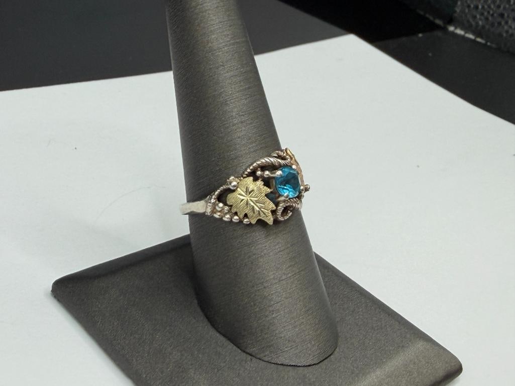 STERLING SILVER AND 10K GOLD LEAF ACCENTED BLUE TOPAZ FASHION RING - 3