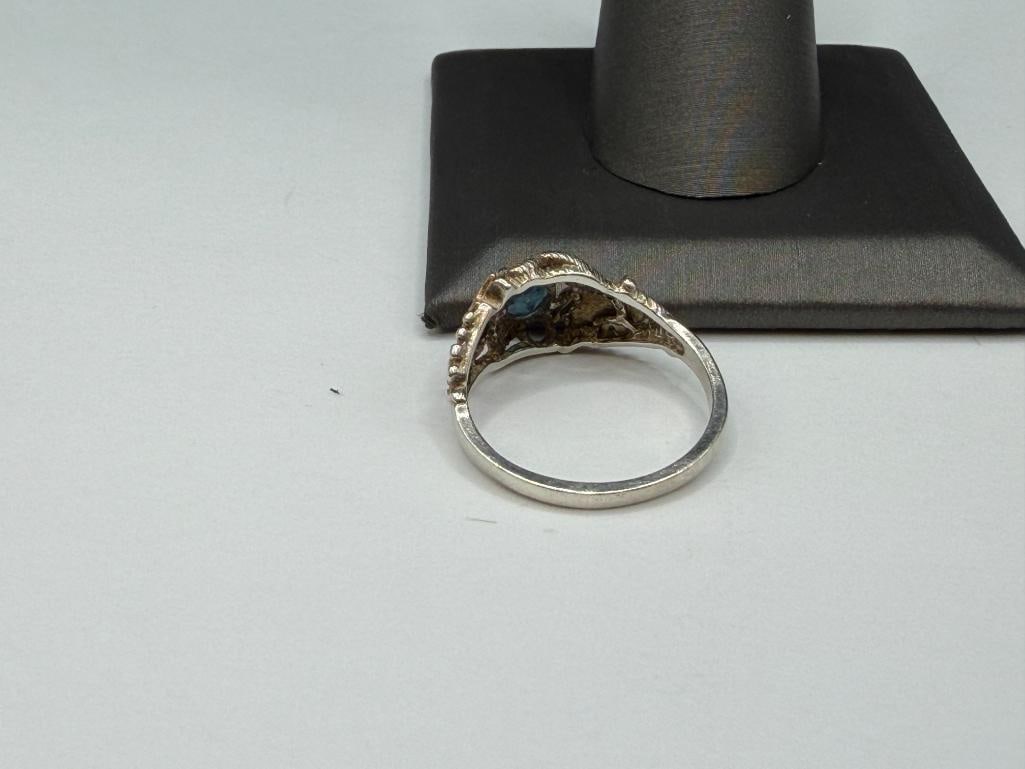 STERLING SILVER AND 10K GOLD LEAF ACCENTED BLUE TOPAZ FASHION RING - 5