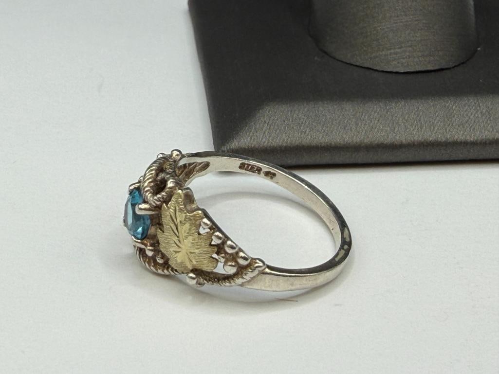 STERLING SILVER AND 10K GOLD LEAF ACCENTED BLUE TOPAZ FASHION RING - 6