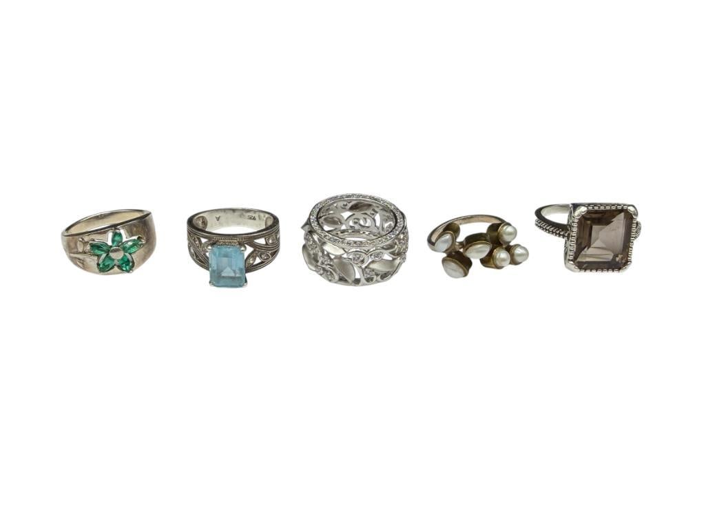 FIVE STERLING SILVER FASHION RINGS FEATURING VARIOUS DESIGNS (1 of 9)