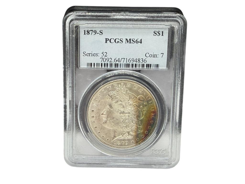 1879-S U.S. MORGAN SILVER DOLLAR PCGS MS64: 90% SILVER