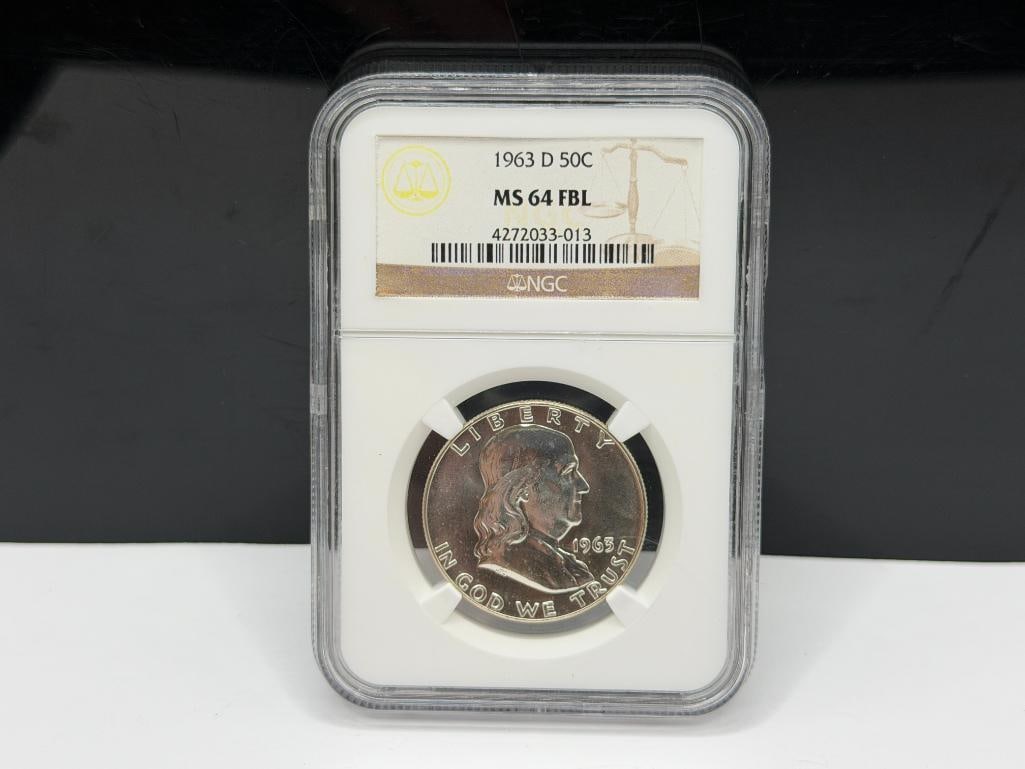 1963-D U.S. FRANKLIN SILVER HALF DOLLAR NGC MS64 FBL - 2