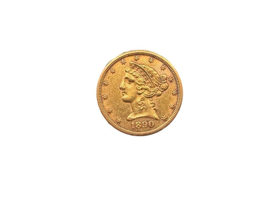 1890-CC U.S. LIBERTY HEAD $5 GOLD COIN (1 of 6)
