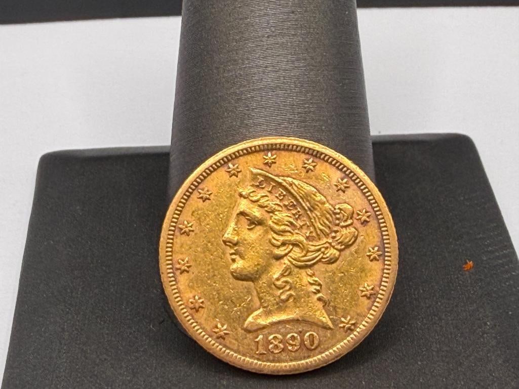 1890-CC U.S. LIBERTY HEAD $5 GOLD COIN - 2