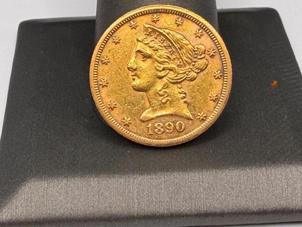 1890-CC U.S. LIBERTY HEAD $5 GOLD COIN - 3