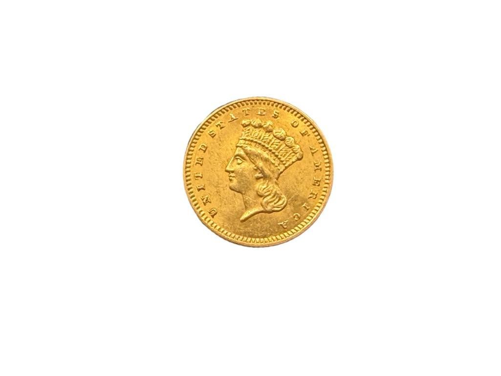 1862 U.S. INDIAN PRINCESS $1 GOLD COIN: 90% GOLD