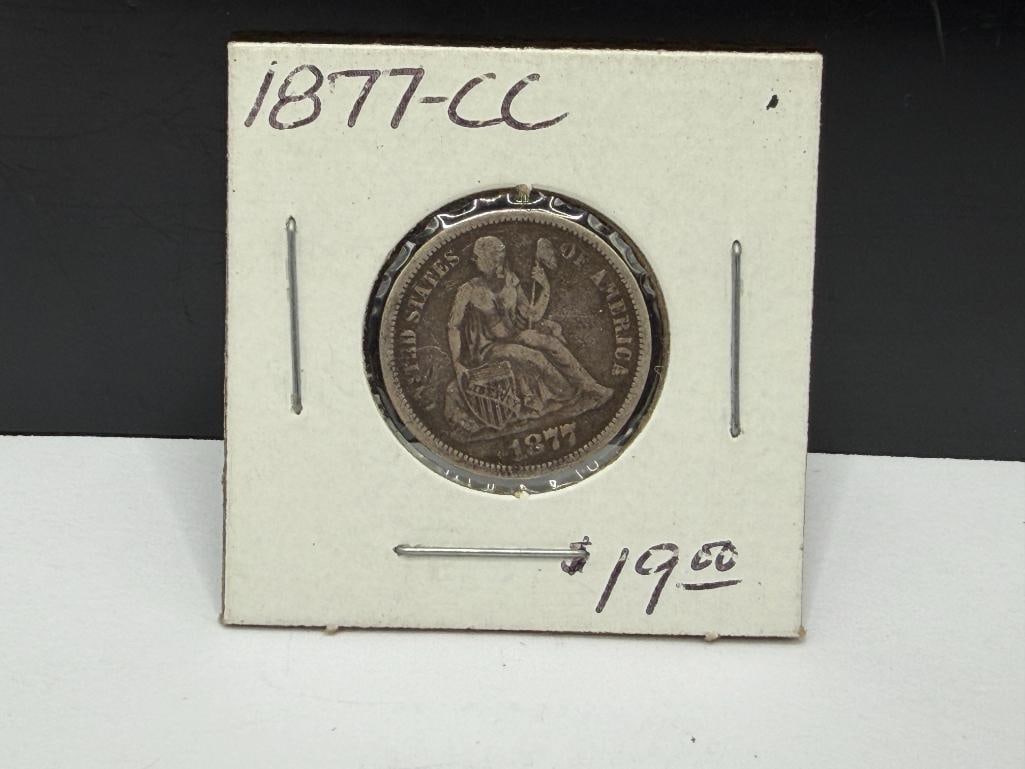 1877-CC U.S. SEATED LIBERTY SILVER DIME - 2