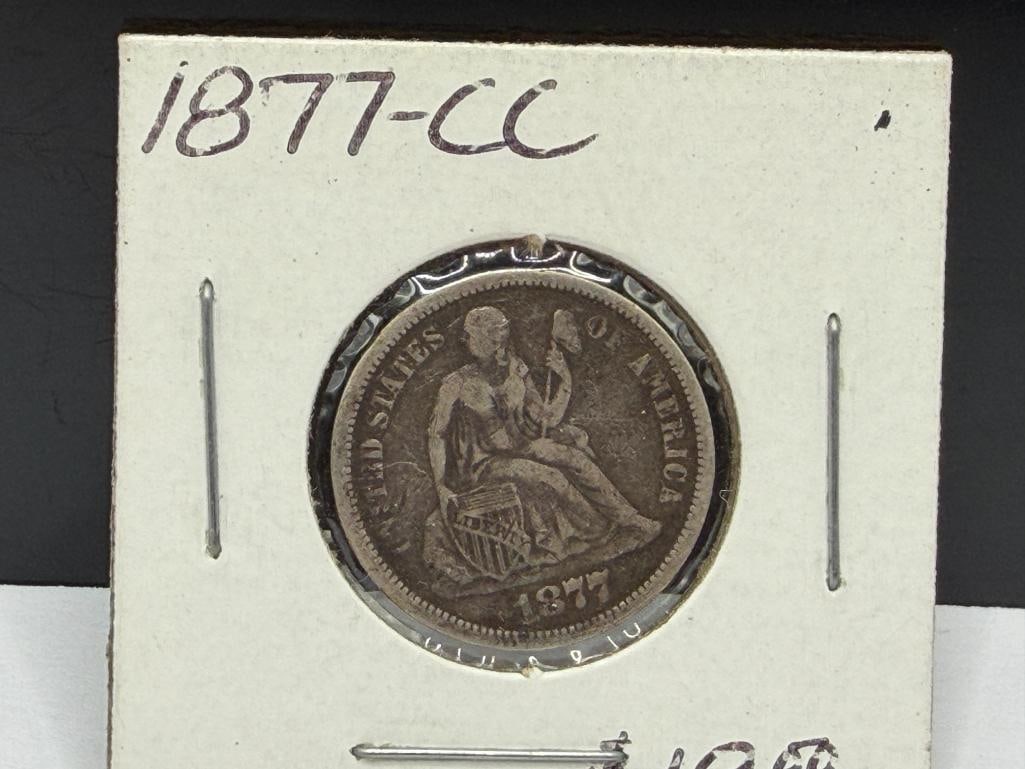 1877-CC U.S. SEATED LIBERTY SILVER DIME - 3