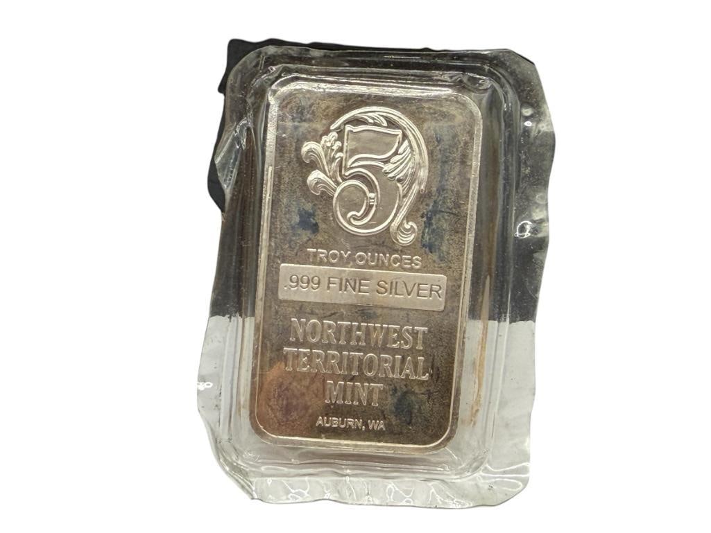 NORTHWEST TERRITORIAL MINT .999 FINE SILVER 5 TROY OUNCE BAR (1 of 6)