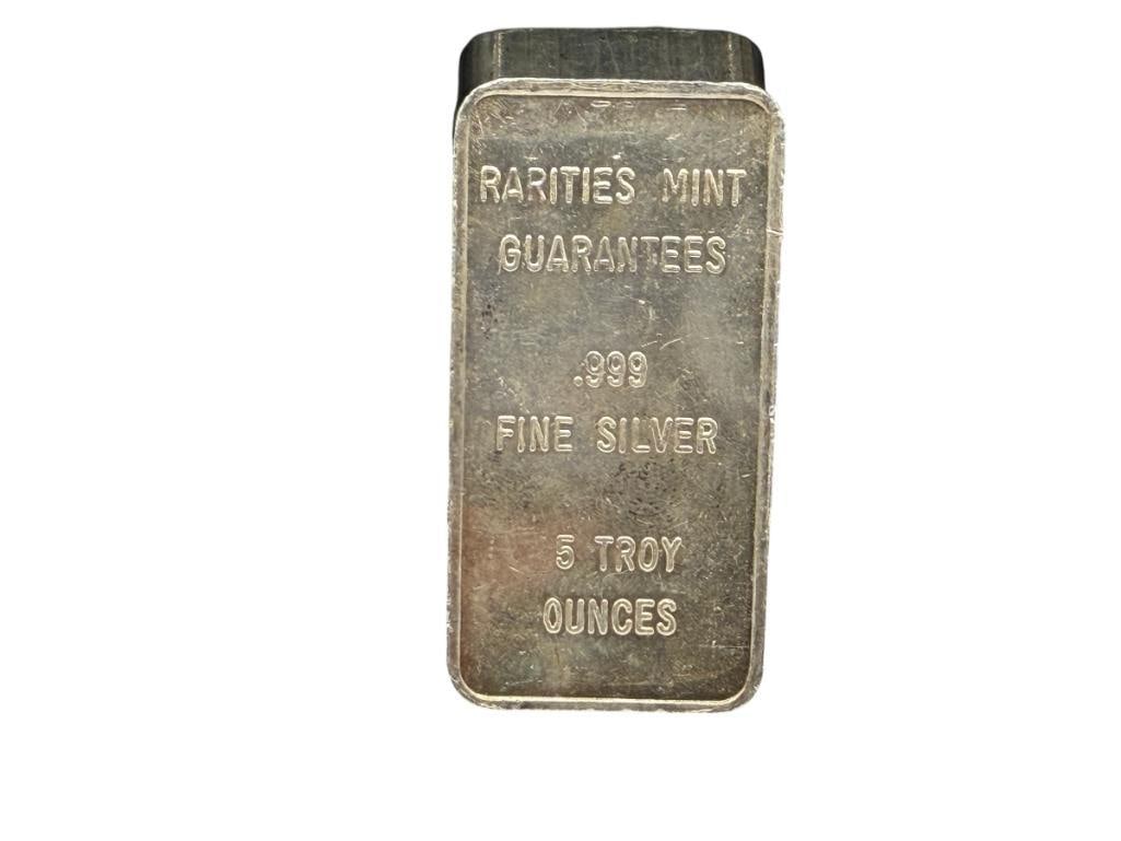 RARITIES MINT .999 FINE SILVER 5 TROY OUNCE ART BAR FEATURING WALKING LADY LIBERTY DESIGN IN RELIEF: 5 TROY OUNCES, 2 5/8"