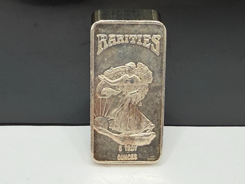 RARITIES MINT .999 FINE SILVER 5 TROY OUNCE ART BAR FEATURING WALKING LADY LIBERTY DESIGN IN RELIEF - 6