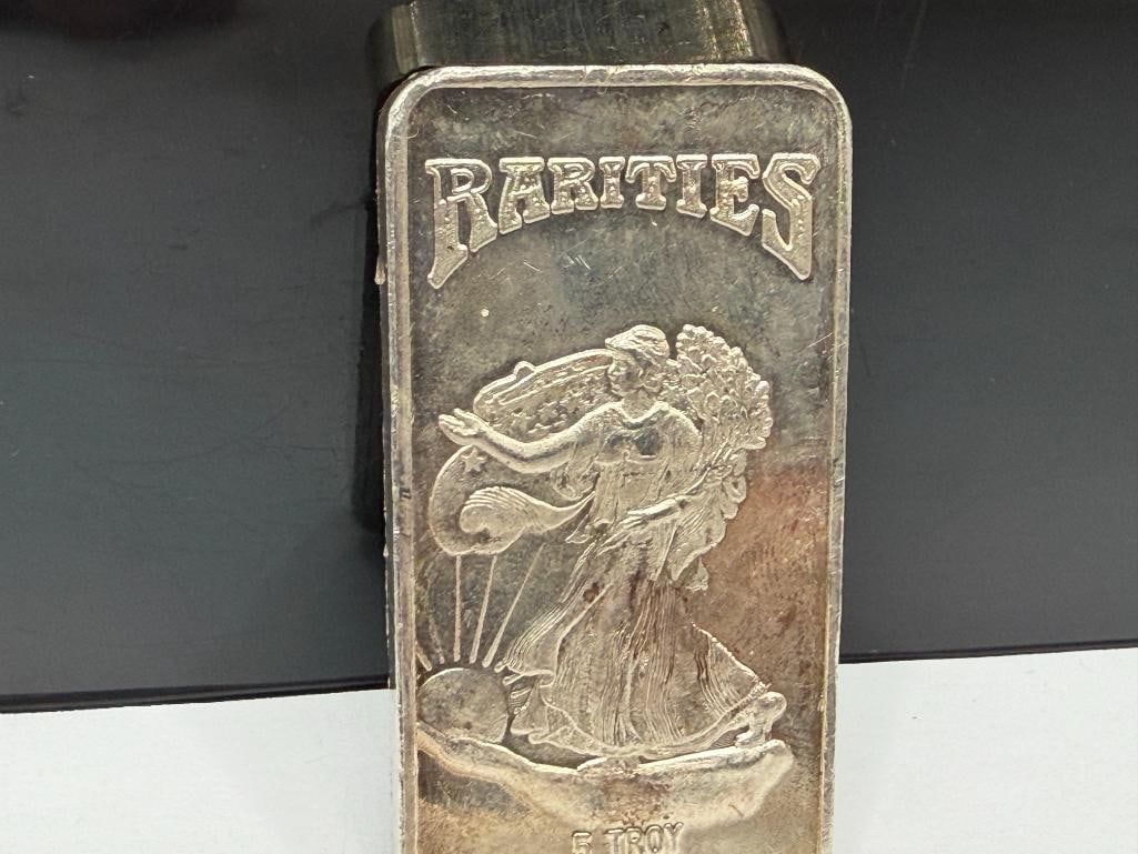 RARITIES MINT .999 FINE SILVER 5 TROY OUNCE ART BAR FEATURING WALKING LADY LIBERTY DESIGN IN RELIEF - 7