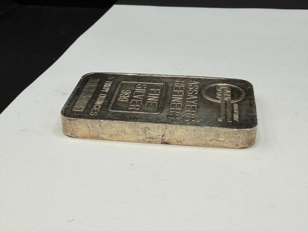 GOLD WAY ASSAYERS REFINERS .999 FINE SILVER 5 TROY OUNCE BAR - 5