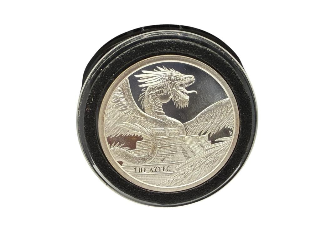 WORLD OF DRAGONS "THE AZTEC" .999 FINE SILVER ROUND: FEATURING EXCEPTIONAL DRAGON DETAIL IN RELIEF 1 TROY OUNCE