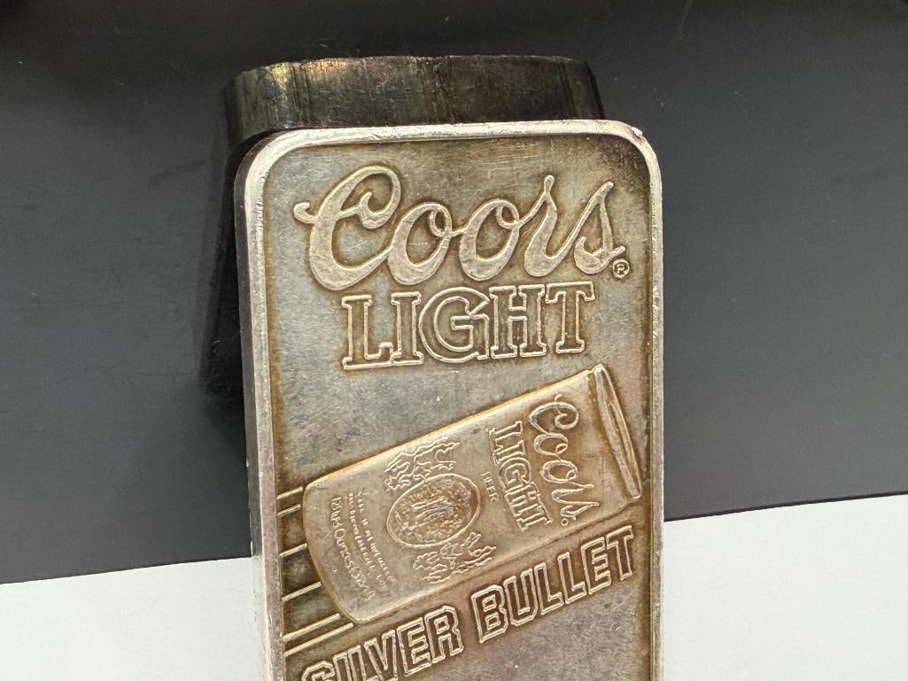COORS LIGHT SILVER BULLET DESIGN .999 FINE SILVER 5 TROY OUNCE ART BAR BY SUNSHINE MINTING - 3