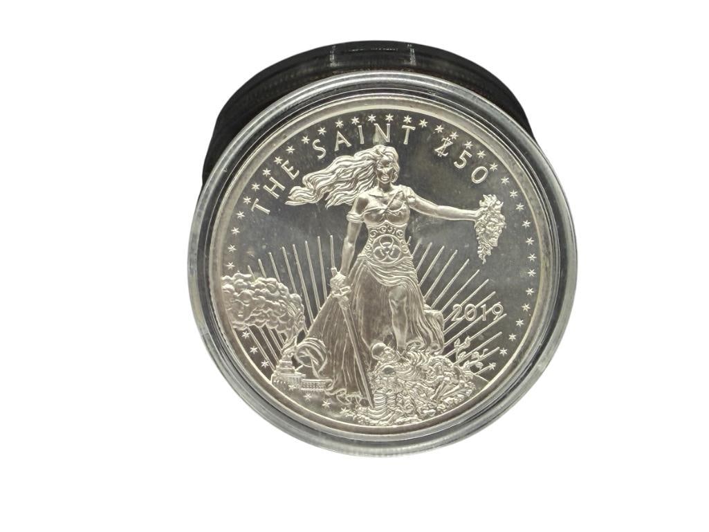 2019 50 ZOMBUCKS "THE CURRENCY OF THE APOCALYPSE" .999 FINE SILVER ROUND: "THE SAINT" 1 TROY OUNCE