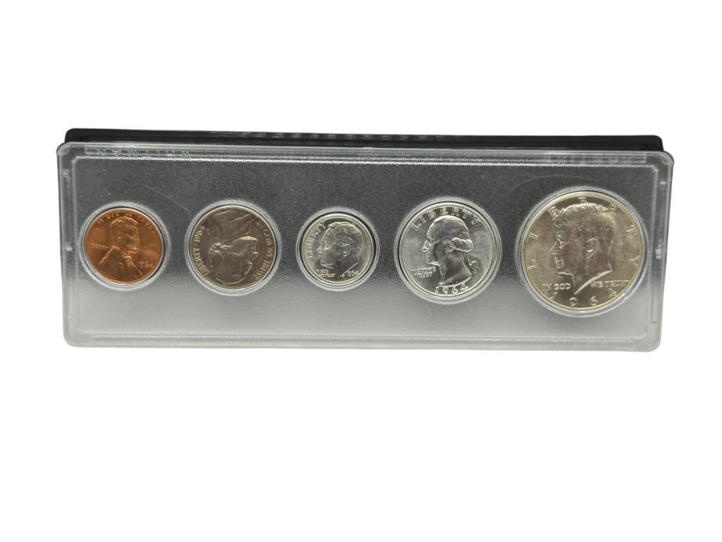 1964 U.S. UNCIRCULATED MINT SET IN WHITMAN'S CASE: FEATURING THREE 90% SILVER COINS