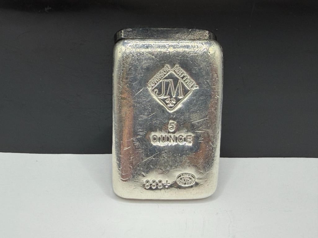 JOHNSON MATTHEY .999 FINE SILVER 5 TROY OUNCE BAR - 2