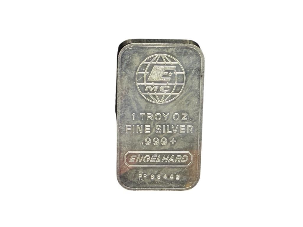 ENGELHARD .999 FINE SILVER BAR: 1 TROY OUNCE, 2"