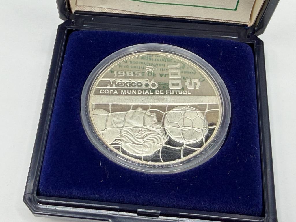 1985 MEXICO FIFA WORLD CUP 1986 SOCCER STERLING SILVER 100 PESOS PROOF COIN - 3
