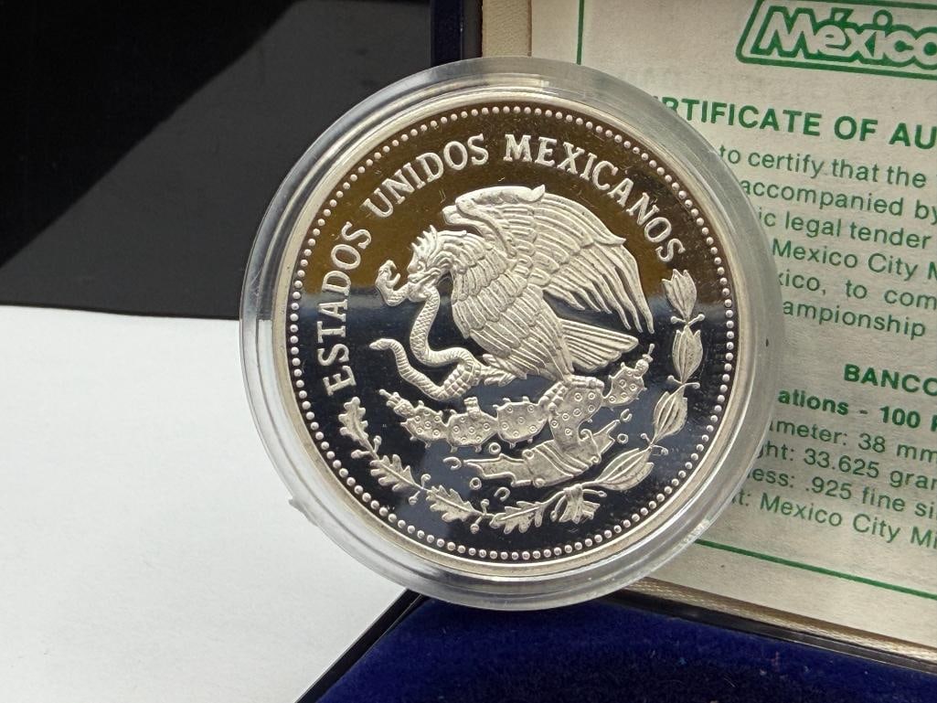 1985 MEXICO FIFA WORLD CUP 1986 SOCCER STERLING SILVER 100 PESOS PROOF COIN - 6