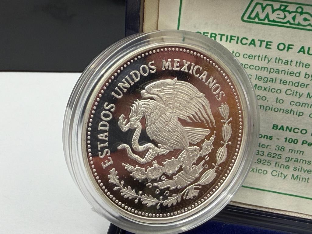 1985 MEXICO FIFA WORLD CUP 1986 SOCCER STERLING SILVER 100 PESOS PROOF COIN - 7