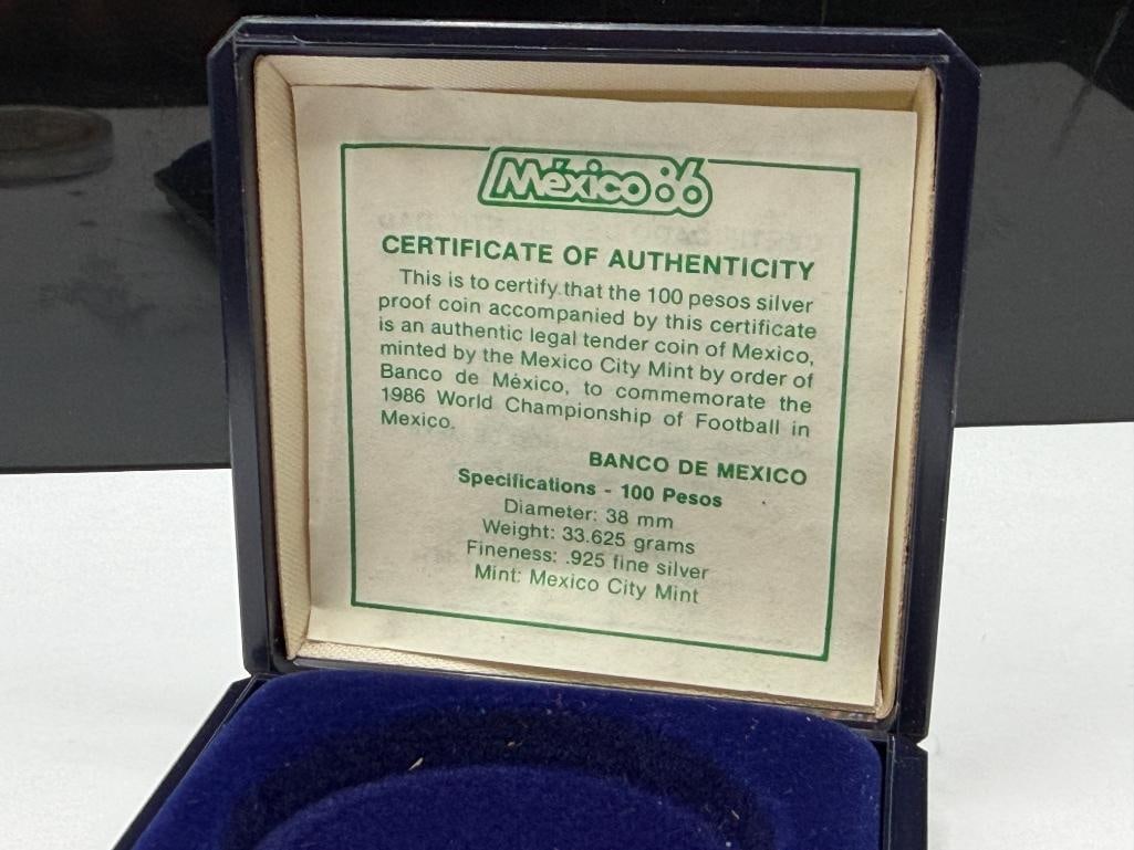 1985 MEXICO FIFA WORLD CUP 1986 SOCCER STERLING SILVER 100 PESOS PROOF COIN - 8