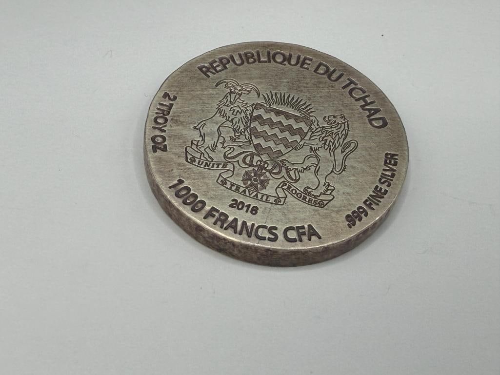 2016 REPUBLIC DU TCHAD 1000 FRANCS CFA .999 FINE SILVER 2 TROY OUNCE EGYPTIAN GOD HORUS COIN IN C... - 6