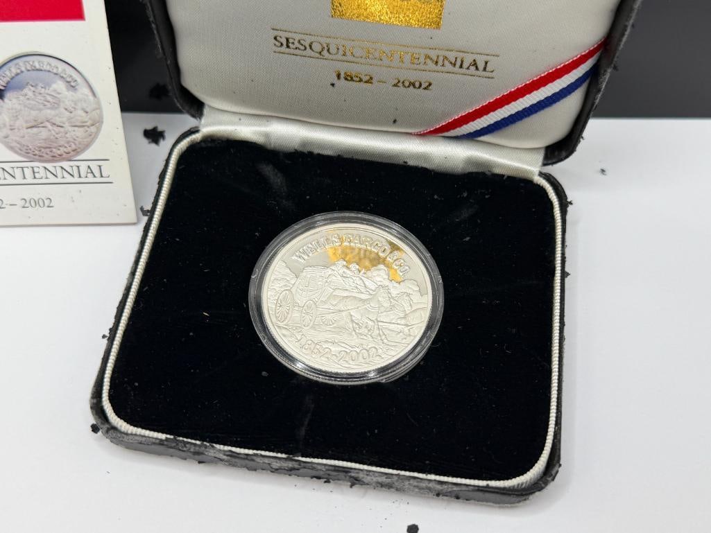 WELLS FARGO 150TH ANNIVERSARY .999 FINE SILVER COIN FEATURING STAGECOACH IN RELIEF - 2
